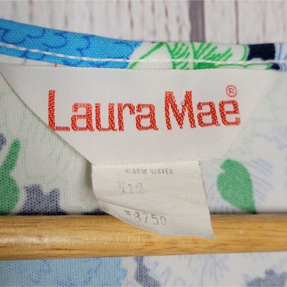 Vintage 70s Laura Mae Blue Floral Polyester Skirt Set, size 12 - Picture 6 of 9